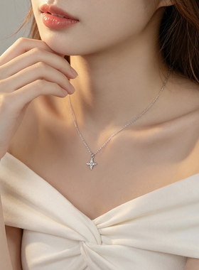 S925纯银北极星碎钻锁骨链女
