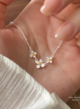 6iu6iu·栀子花开s999纯银项链小清新高级简约森系闺蜜项链锁骨链