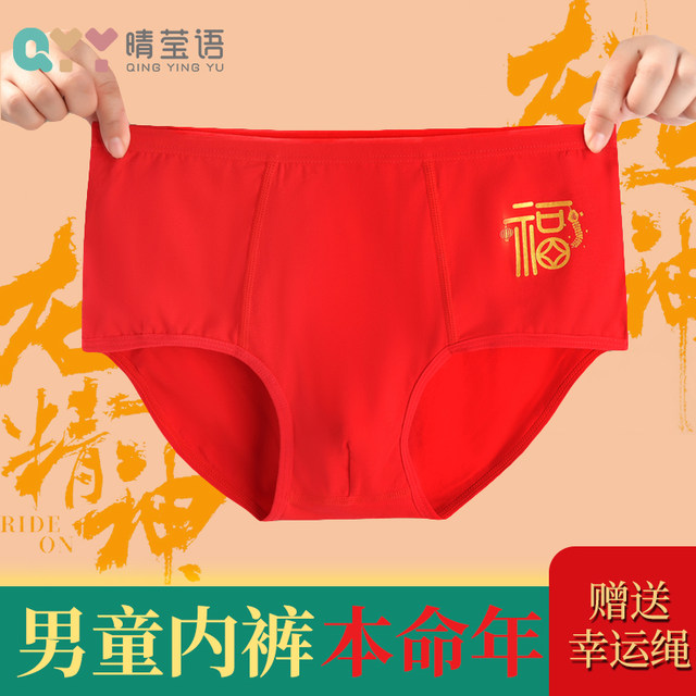 Year of the Horse boy's bright red cotton briefs 12-year-old boy's red underwear zodiac year boy's red underwear