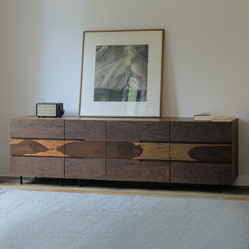 野木1978长卷多斗电视柜边柜侘寂风艺术风格现代实木黑檀自然边,淘宝优惠券,粉丝福利购,淘宝优惠卷