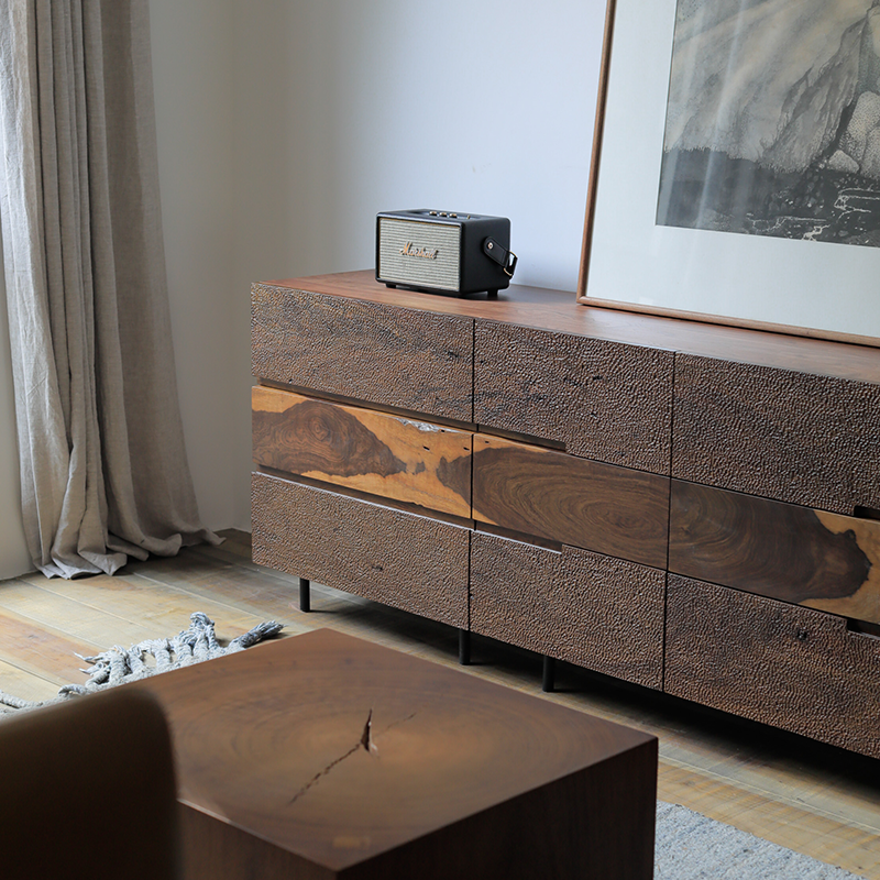 野木1978长卷多斗电视柜边柜侘寂风艺术风格现代实木黑檀自然边,淘宝优惠券,粉丝福利购,淘宝优惠卷