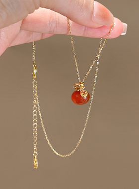 新中式复古福袋吊坠项链女轻奢小众高级感毛衣链气质百搭颈链配饰