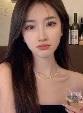极细碎银子项链女轻奢小众双层叠戴锁骨链高级感气质毛衣链配饰品