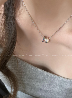 双圈彩钻项链女轻奢小众设计感高级锁骨链气质冷淡风简约颈链配饰
