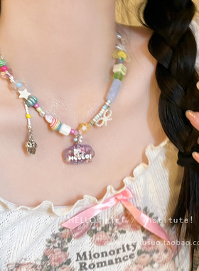 夏天来了！彩色多巴胺糖果项链女甜酷辣妹ins百搭锁骨链小众配饰