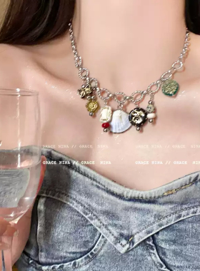 海洋度假风~贝壳蝴蝶项链女小众设计感配饰锁骨链气质冷淡风颈链