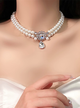 浪漫出逃~双层叠戴水滴珍珠项链女轻奢高级感礼服锁骨链优雅配饰