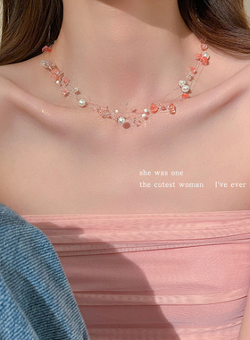 彩色多层串珠珍珠项链女甜酷辣妹多巴胺锁骨链小众高级感颈链配饰
