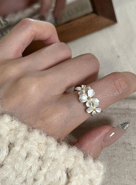 超仙绝美银色栀子花戒指女款小众设计高级感食指戒冷淡风轻奢指环