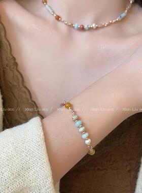 新中式彩色串珠项链配饰女民族风轻奢小众锁骨链甜酷辣妹小众颈链