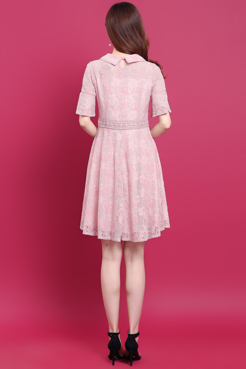 淑女梦丽莎粉红玛丽2023春夏新款蕾丝连衣裙大码裙子仙女甜美收腰