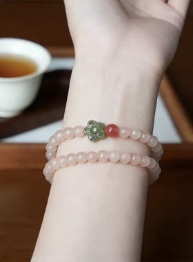 甜花酪新中式天然玉髓南红手链