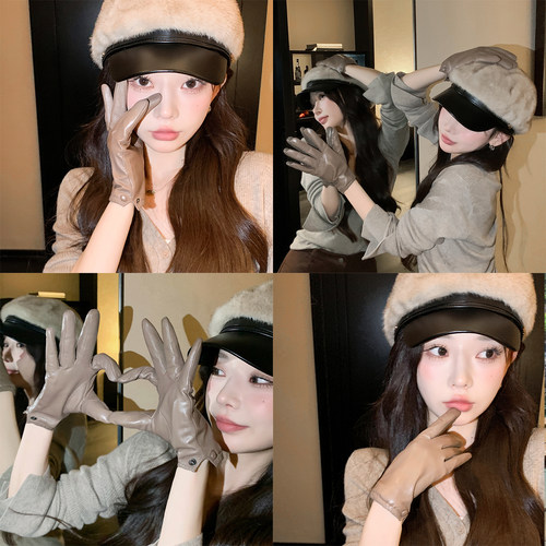 小山羊皮真皮手套女士单皮薄款触屏短款秋冬加绒保暖开车修手纯皮 - 图3