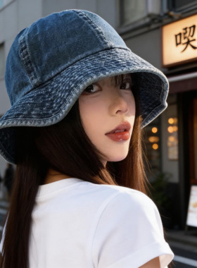春秋季新款防晒盆帽时尚显脸小百搭遮阳帽子高颜值牛仔渔夫帽女