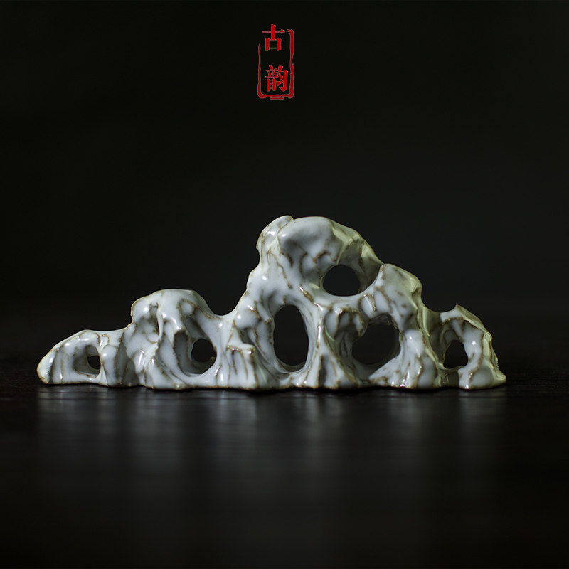 景德镇陶瓷笔架山毛笔搁镇纸太湖石纯手工禅意枯山水茶道文房摆件_虎窝淘