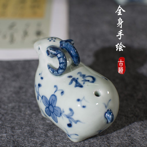 陶瓷手绘青花砚滴仿古文房水滴壶创意动物羊墨书滴国画砚台加水 - 图2