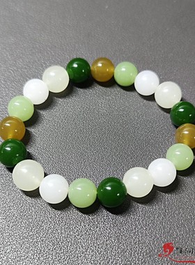 天然和田玉圆珠子多宝手链男女款