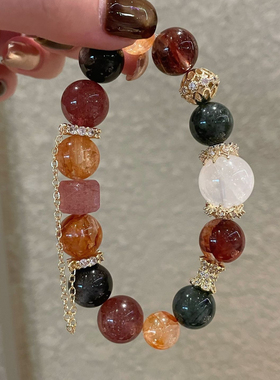 圣诞节天然水晶手链红胶花白幽灵手串女款手饰送女友闺蜜圣诞礼物