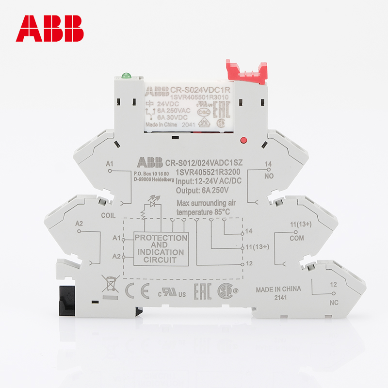 ABB薄片继电器CR-S024VDC1R超薄型CR-S024VADC1CRS中间12V底座24V - 图1