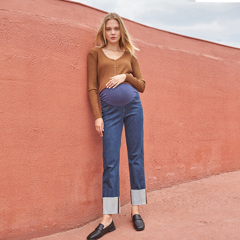 快乐屋孕妇2020新款冬装拉绒牛仔裤 快乐屋孕妇直筒裤