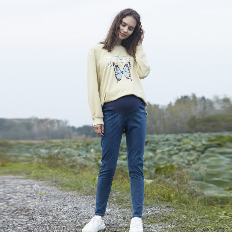 快乐屋孕妇高弹斜纹2023新款牛仔裤 快乐屋孕妇铅笔裤