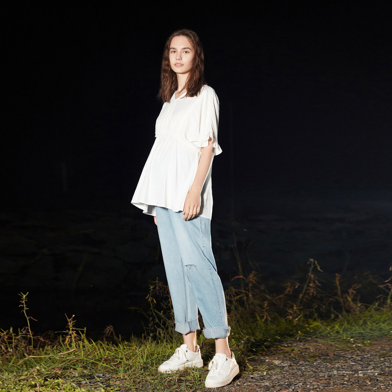 快乐屋孕妇微弹休闲破洞2023牛仔裤 快乐屋孕妇打底裤