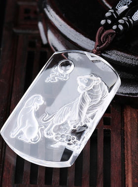 妙韵天然水晶狗虎三合生肖马吊坠