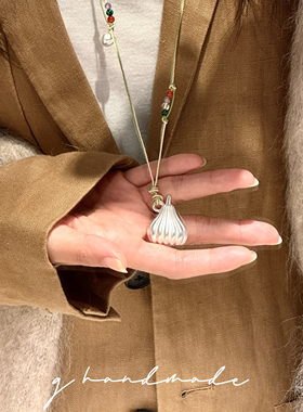 G HANDMADE 南瓜铜镀银毛衣链项链串珠手工编织绳可调节设计感