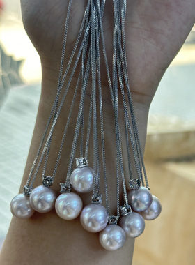 王妃单钻爱迪生珍珠项链吊坠925银锁骨链11-12mm曼塔玫瑰正圆光亮