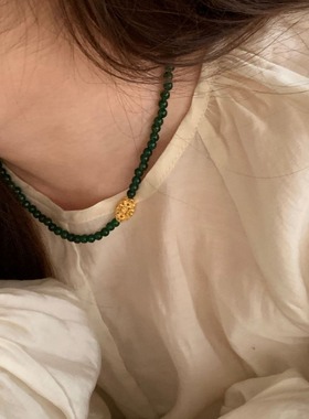 新中式国风项链女绿色玉