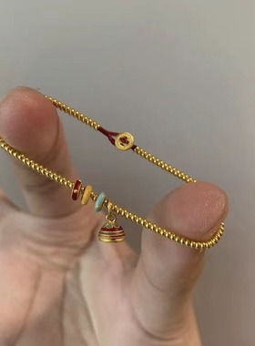 S925纯银藕节金珠民族风转运串珠