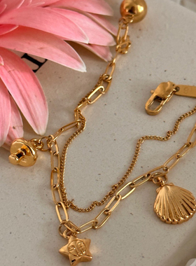 y2k手作双层星星五角星贝壳手链