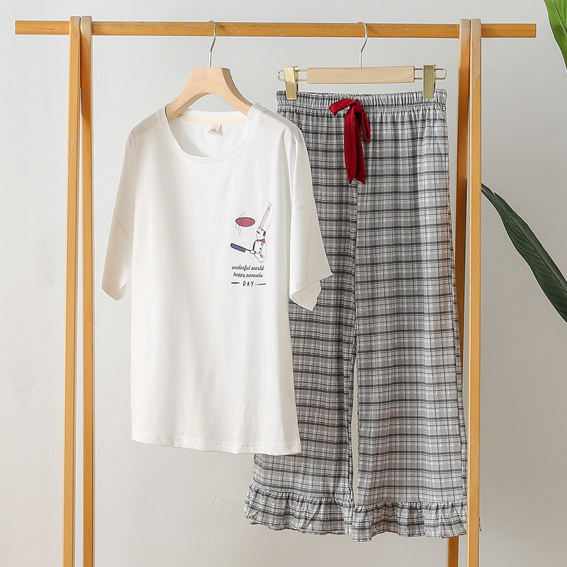 夏季可爱日系少女甜美纯棉短袖睡衣 造福鸟睡衣/家居服套装