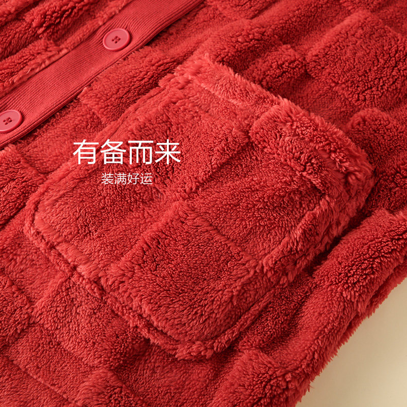 造福鸟情侣大红睡衣冬季结婚新婚加厚珊瑚绒女法兰绒家居服套装