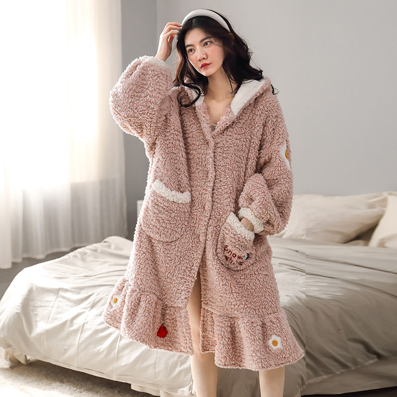 冬季加绒可爱公主风睡袍珊瑚绒睡衣 造福鸟睡袍/浴袍