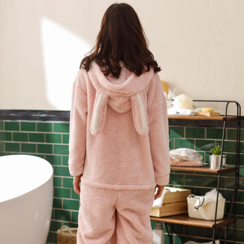 冬季珊瑚绒加绒甜美可爱毛茸茸睡衣 造福鸟睡衣/家居服套装