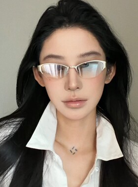 Y2K欧美复古男女士小框墨镜金属时尚椭圆太阳眼镜朋克凹造型眼镜