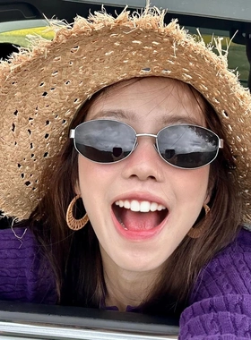 2024新款复古金属老钱风墨镜女高级感近视太阳眼镜椭圆欧美风潮男