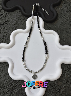 JOFFRE原创甜酷银黑色十二星座锁骨链项链不对称设计百搭项链叠戴