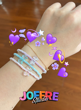JOFFRE原创彩色极光渐变蝴蝶结手链百搭可叠戴甜酷风多巴胺手串
