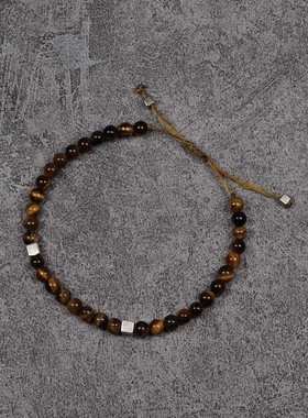 pohier宝喜儿虎眼石纯银蜡绳手链