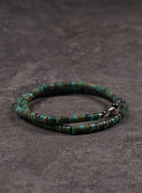 Pohier天然绿松石925银双圈手链