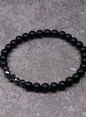 Pohier宝喜儿男女玛瑙十字架手链