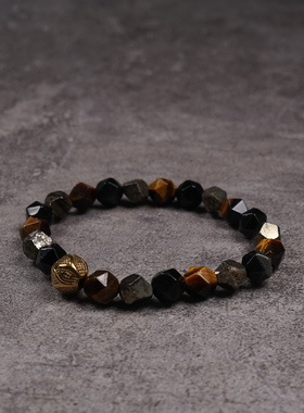 pohier虎眼黄铁矿黑曜石手串