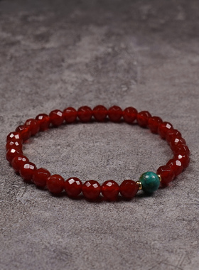 pohier天然绿松石红玛瑙手串