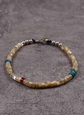 pohier绿松石贝壳纯银手链