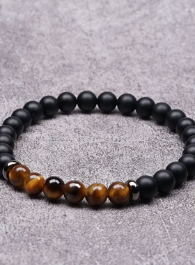 pohier情侣天然虎眼玛瑙潮男手链