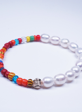 天然珍珠七彩琉璃珠手链