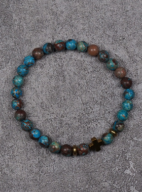 POHIER复古十字架天然石手链