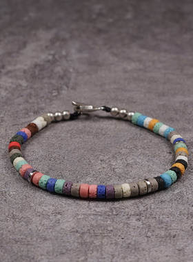 pohier火山石纯银手链